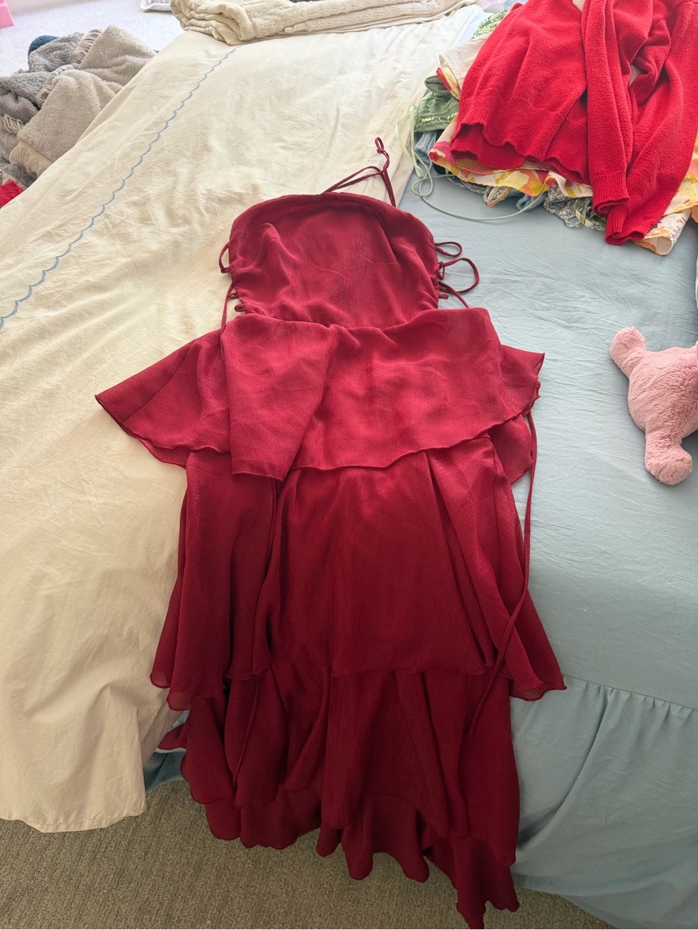 Girls Red Tiered Ruffle Dress with Spaghetti Straps